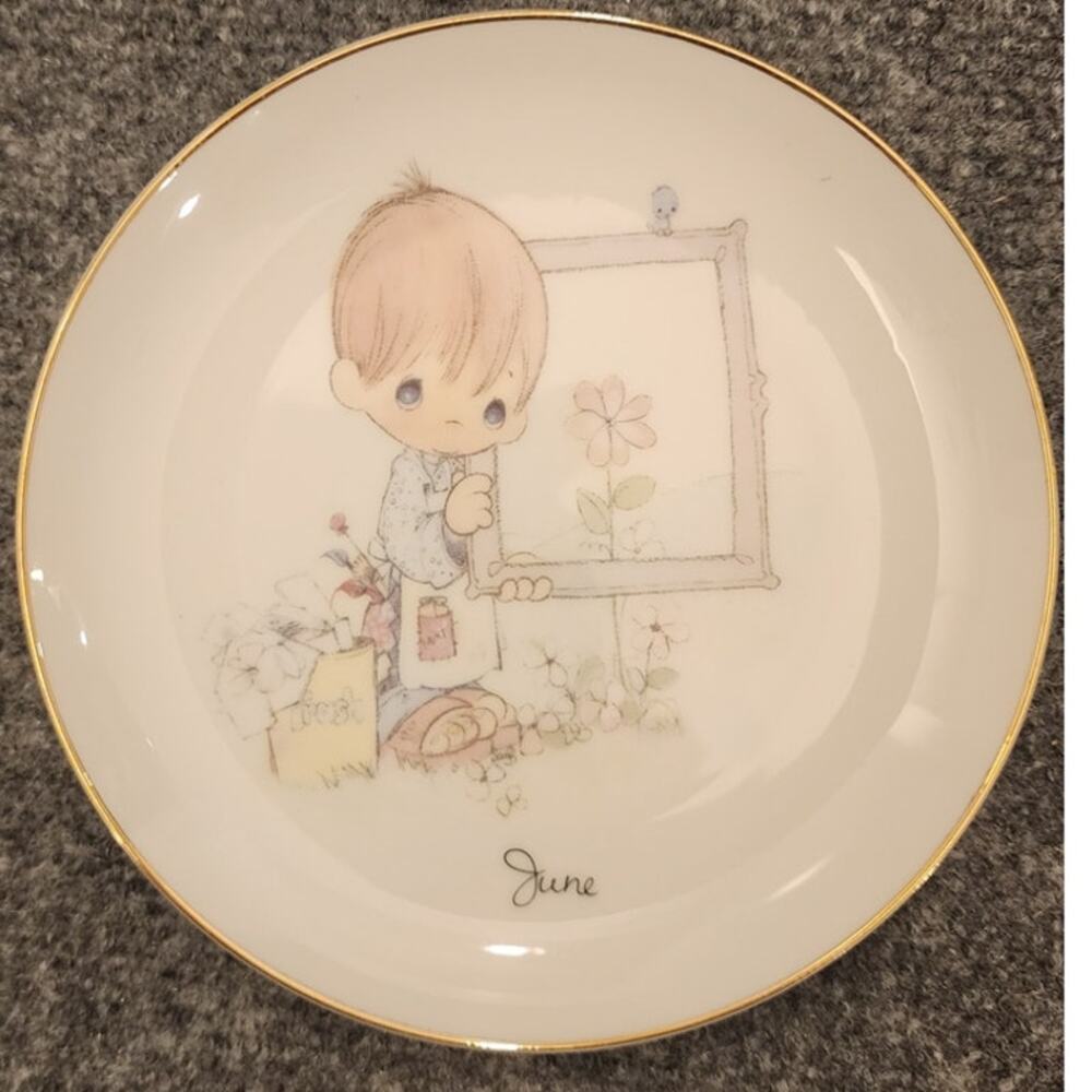 Vintage 1983 Precious Moments June Plate Gods Masterpiece Jonathan & David Boxed